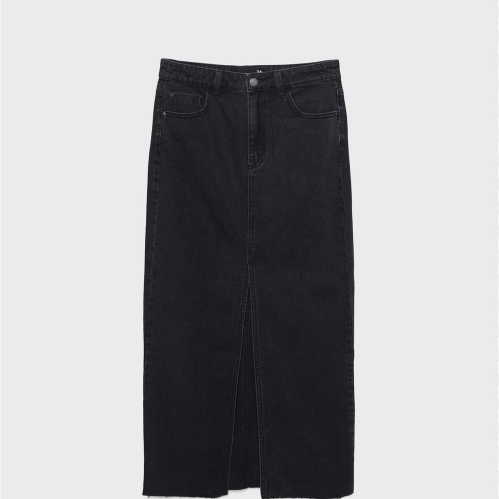 Stradivarius Black Long Denim Skirt